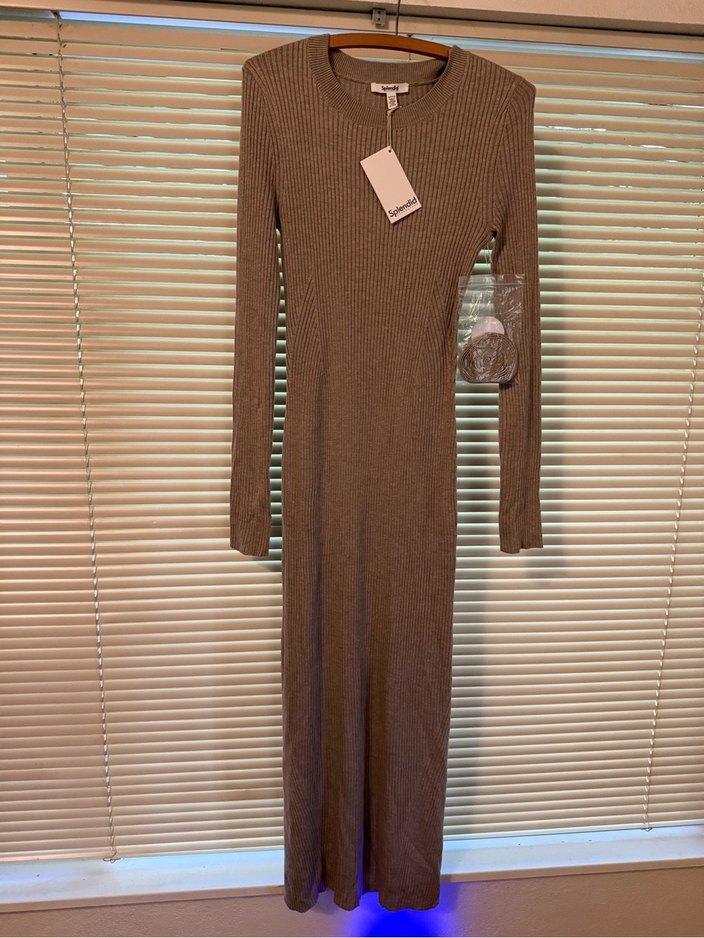 Splendid Ribbed Long Sleeve Maxi Dress - Taupe